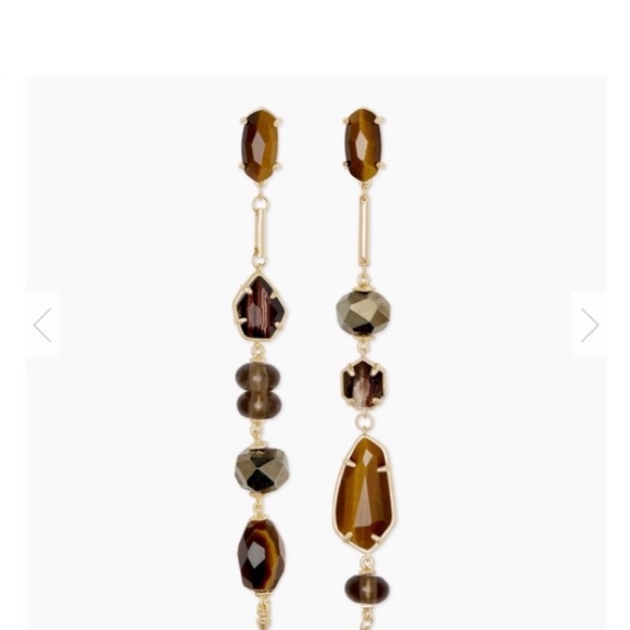 KENDRA SCOTT NWT Cosette Tiger Eye Pyrite Asymmetrical Mismatch Dangle Earrings - Picture 8 of 17
